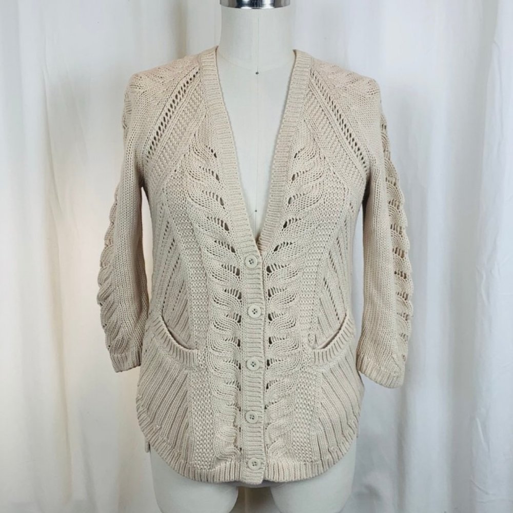 GAP Women's Cream Open Knit Button-Front Cardigan